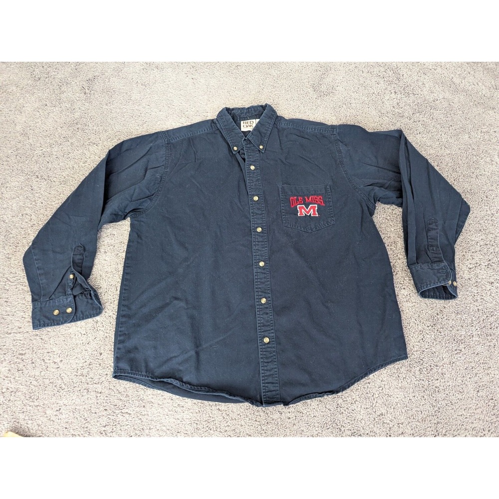 Ole Miss Rebels Button Up Shirt Mens Extra Large‎ NCAA Blue Red Oak Sportswear